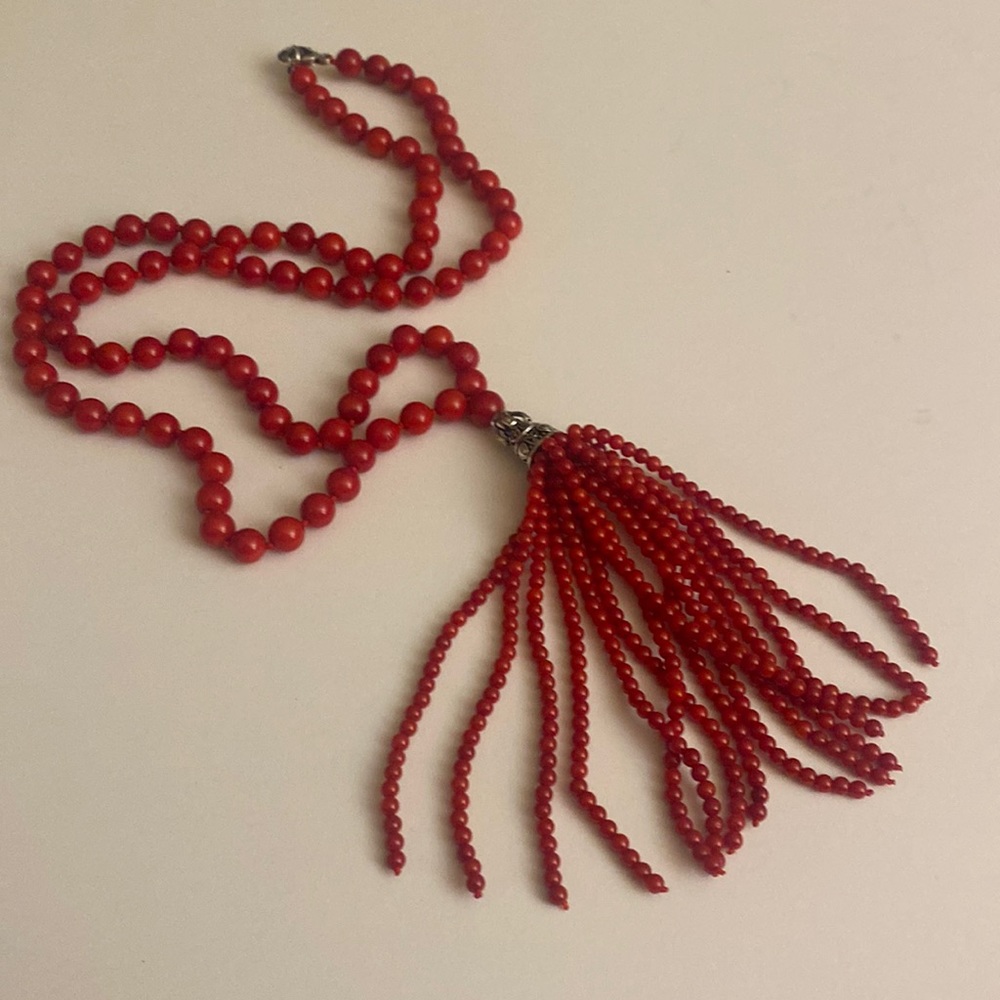 LUC Lucas Lameth Sterling Silver red angel hair tassel necklace